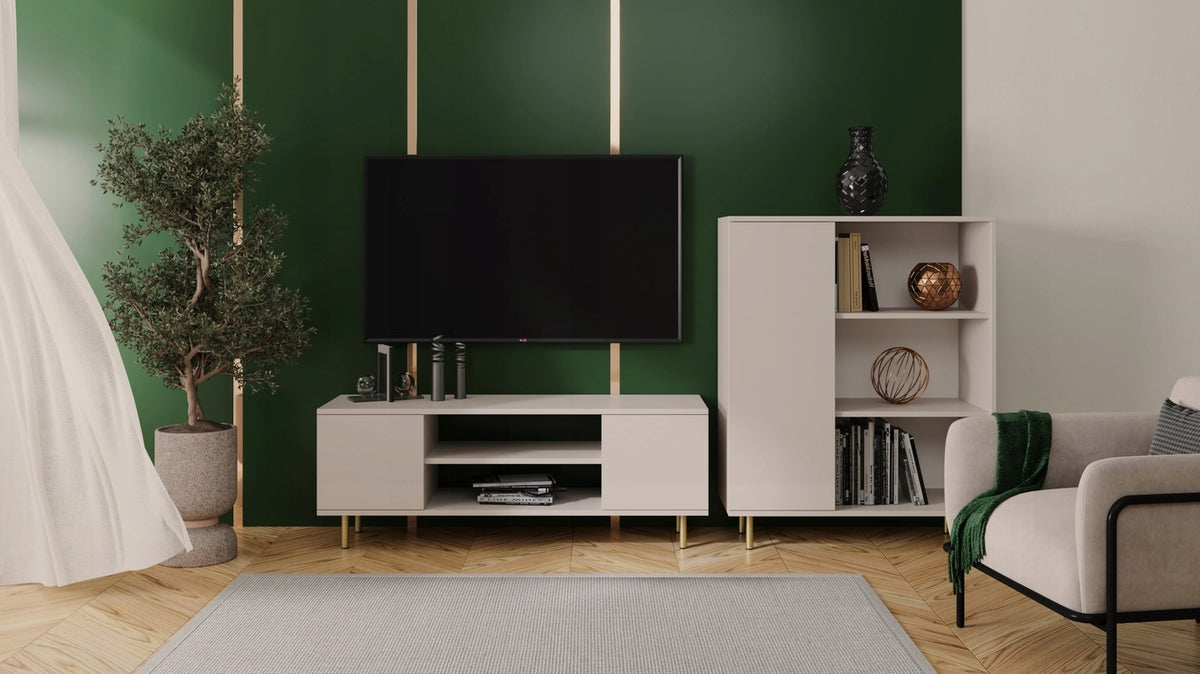 Focus cashmere RTV cabinet 135 cm - gold legs