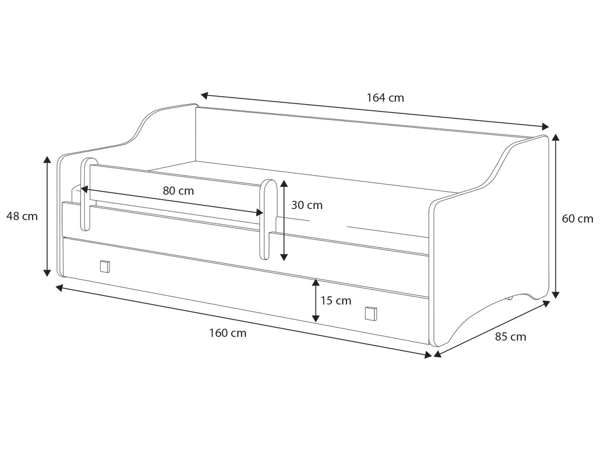 Single bed Erik 160x80 handle black