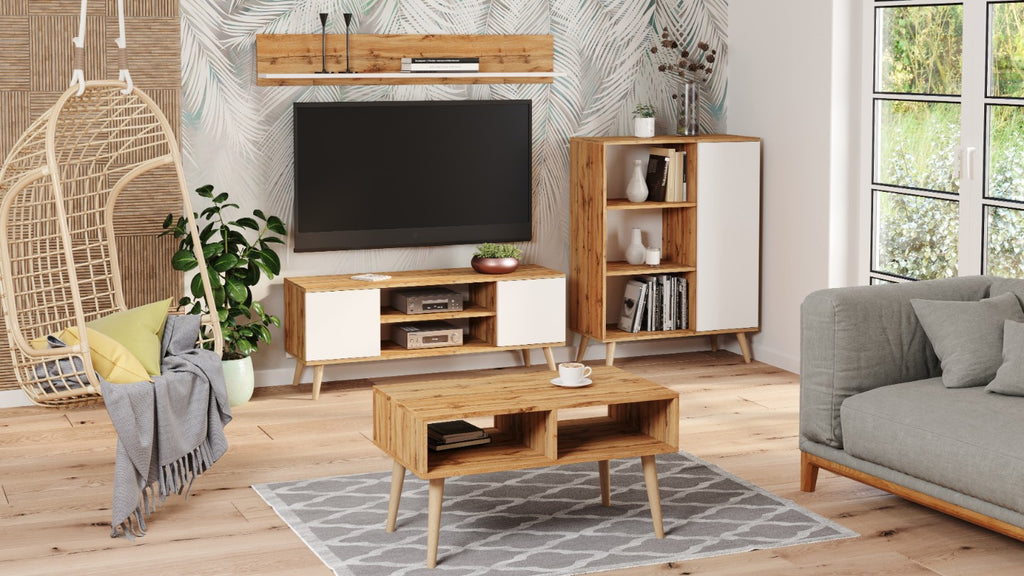 Focus RTV cabinet 135 cm oak gold Craft - white
