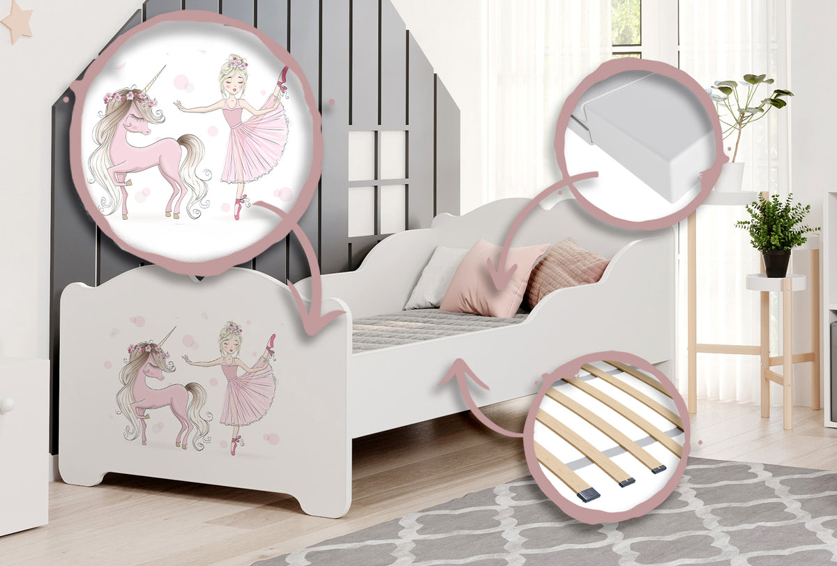 ANNA children's bed with mattress 160x80 Girl with unicorn