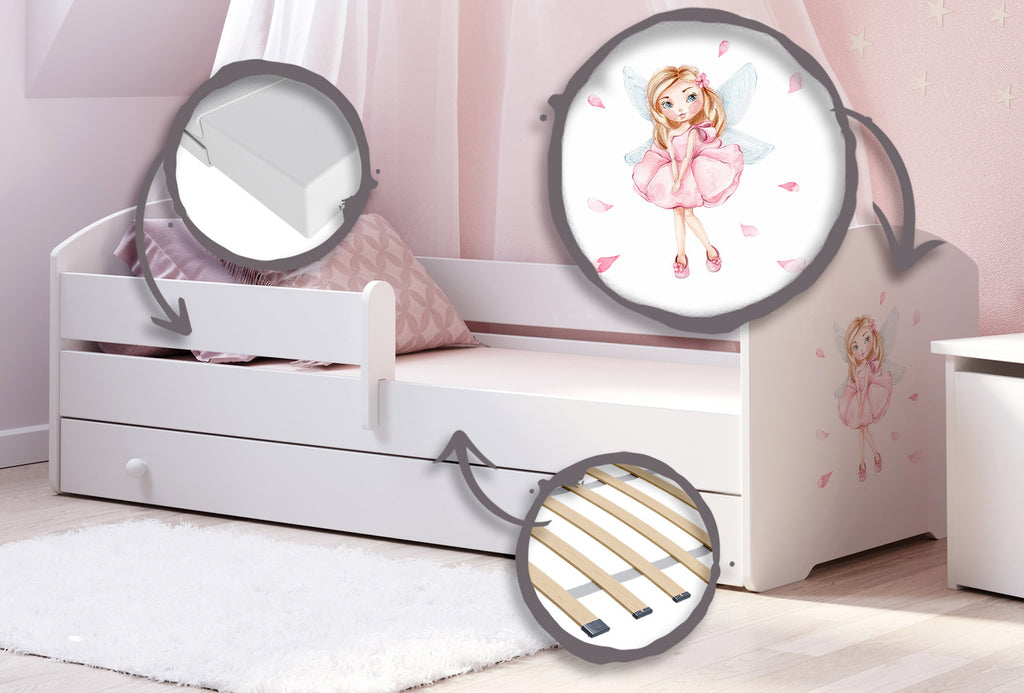 Children's bed Luk 140x70 with drawer - Girl with wings