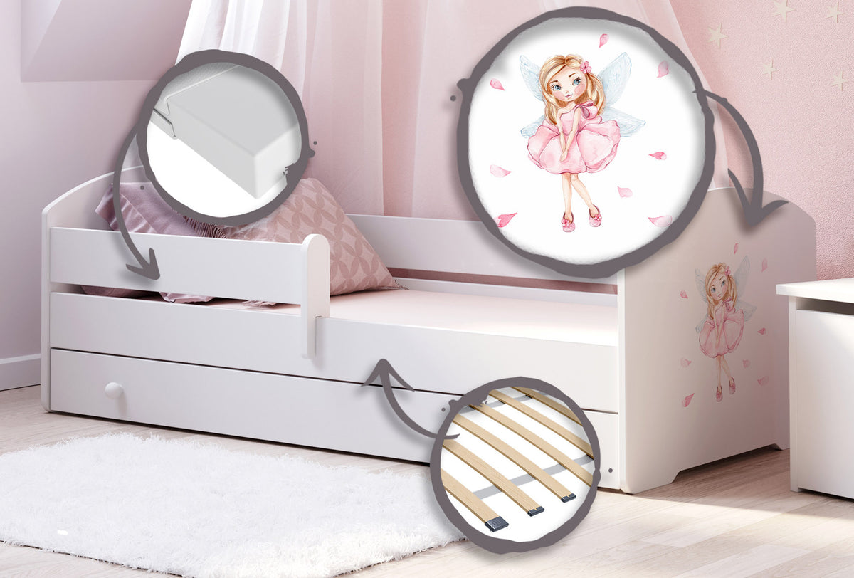 Children's bed Luk 140x70 with drawer - Girl with wings