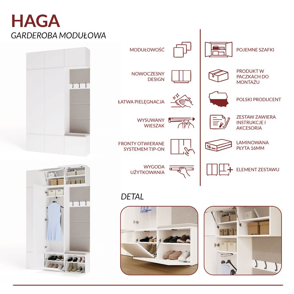 Előszobabútor HAGA III 2Sz1W fehér 2 szekrénnyel + Fogas