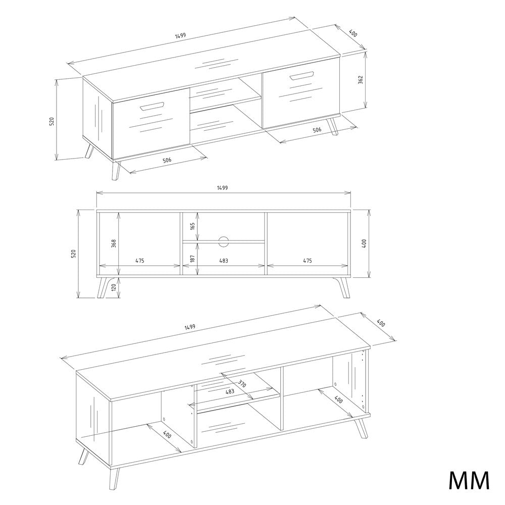 TV-szekrény OLYMPO 150 fehér / artisan tölgy 150 cm Kisasztal TV alá
