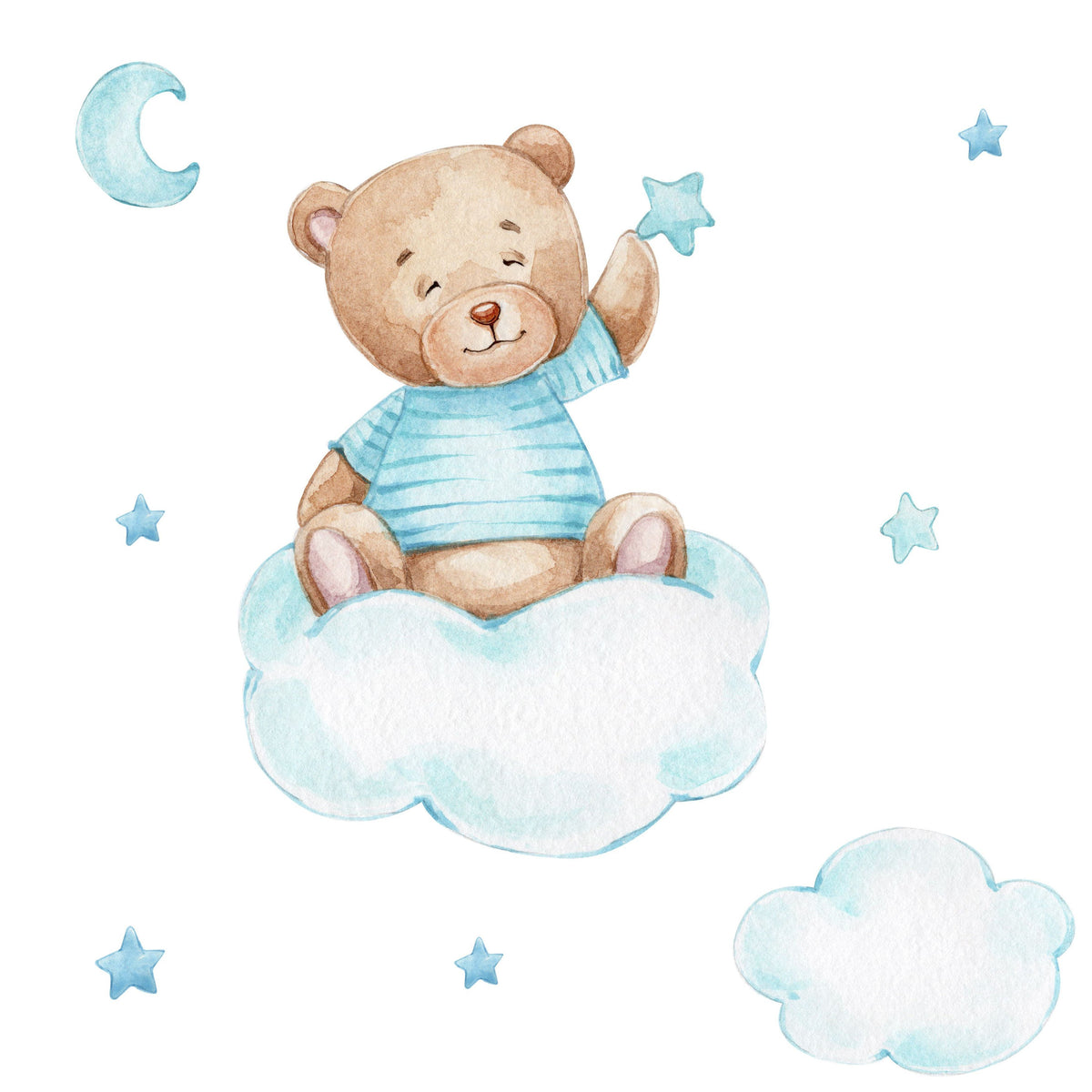 Luk - single bed 140x70 with artwork - Blue teddy bear