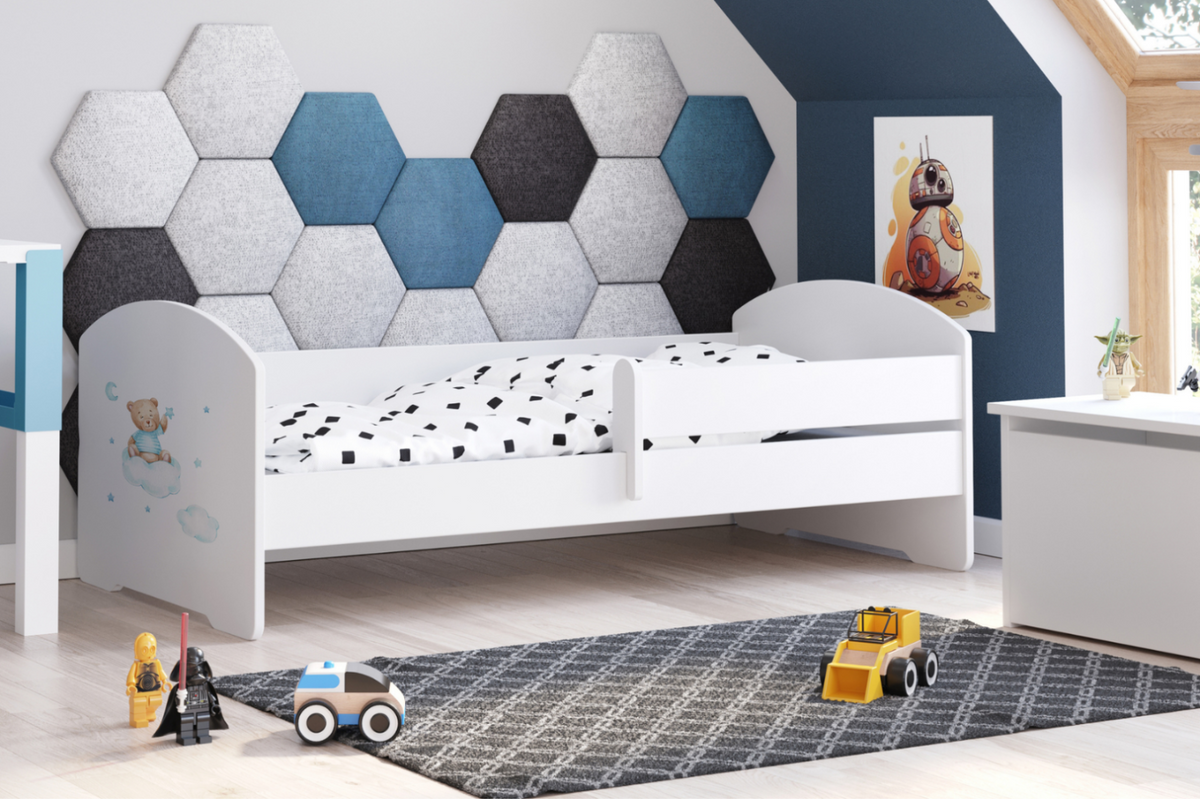 Luk - single bed 140x70 with artwork - Blue teddy bear