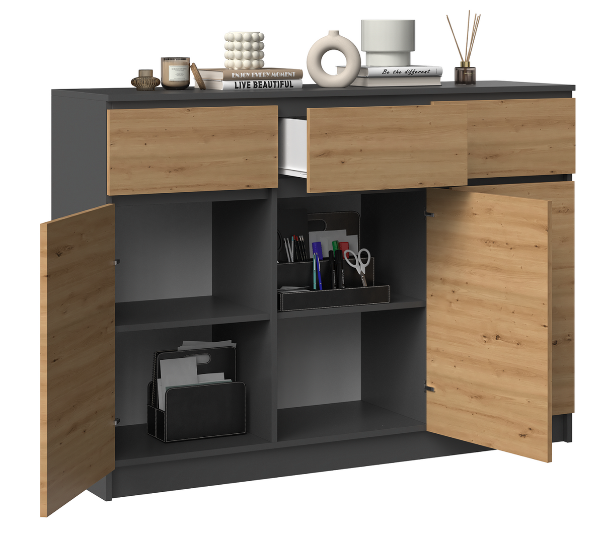 Komód Malwa 3D3S antracit artisan tölgy