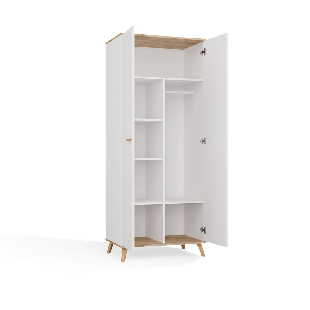 Szekrény Ubraniowa OLYMPO 2D fehér / artisan tölgy 80 cm Drążek 2 ajtós