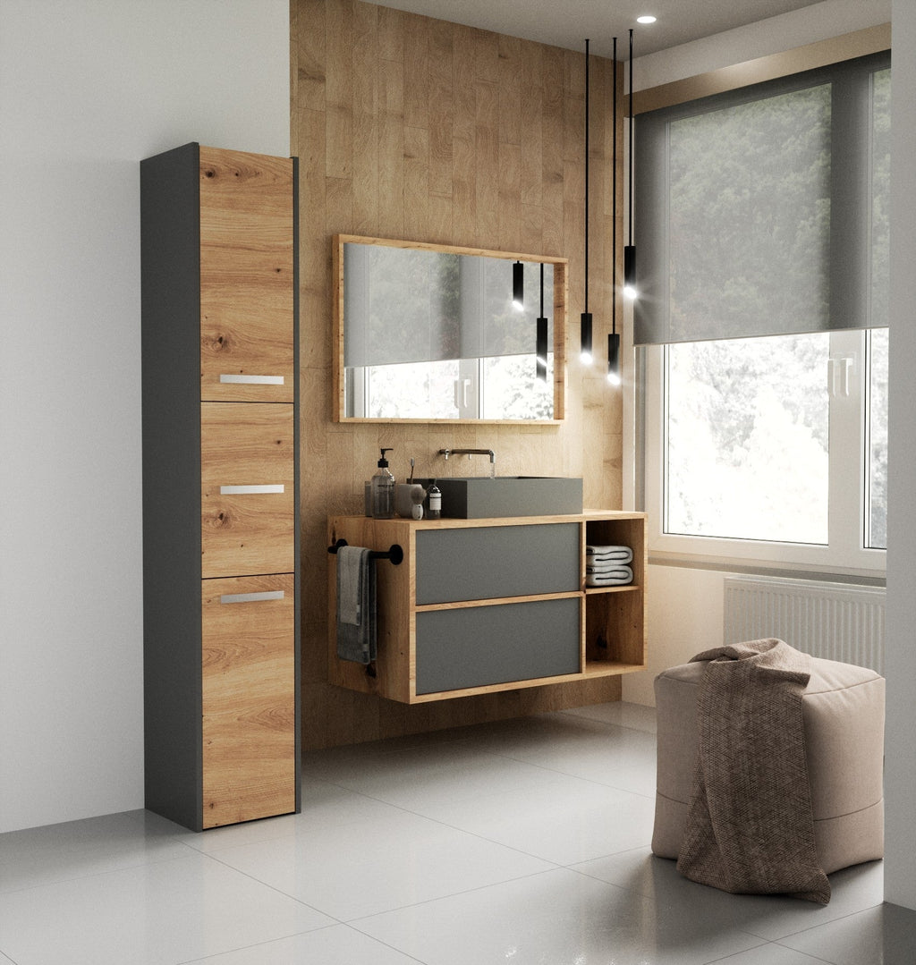 Fürdőszobai magas szekrény Sara S33 antracit artisan tölgy