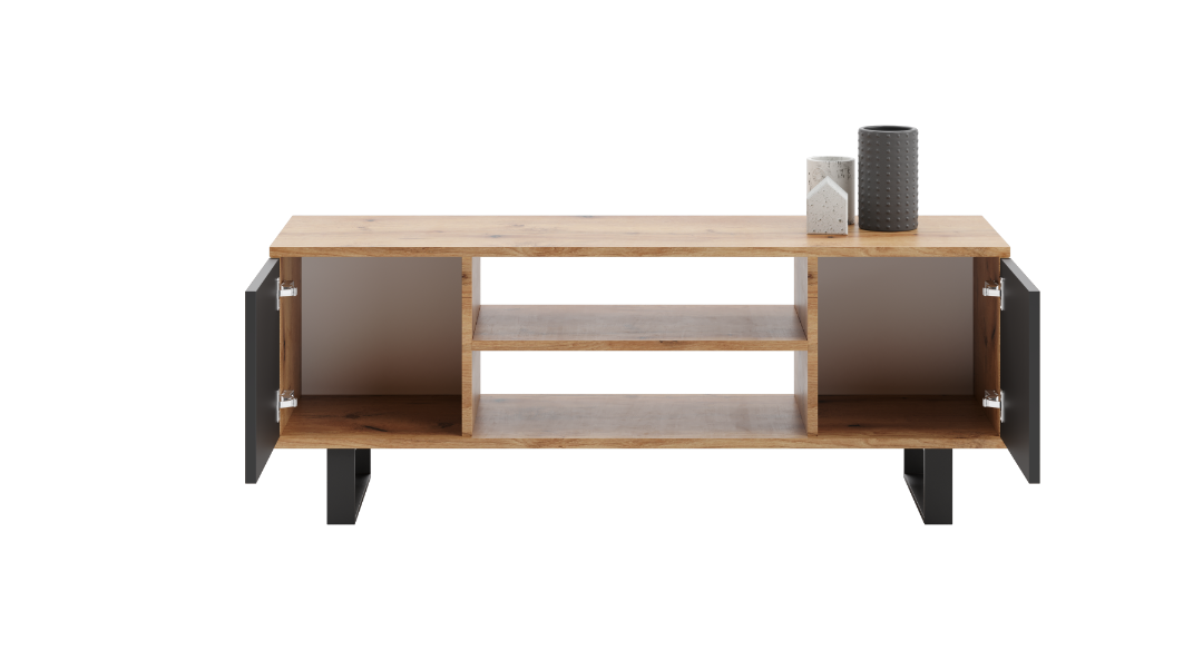 RTV Focus 155 cm cabinet - metal legs oak craft - black