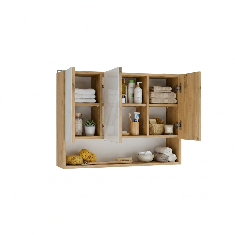 Fürdőszobaszekrény fali POLA 3DL/P artisan tölgy 80 cm 3 tükör polccal