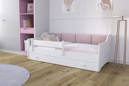 Single bed Erik 160x80 white - panel pink