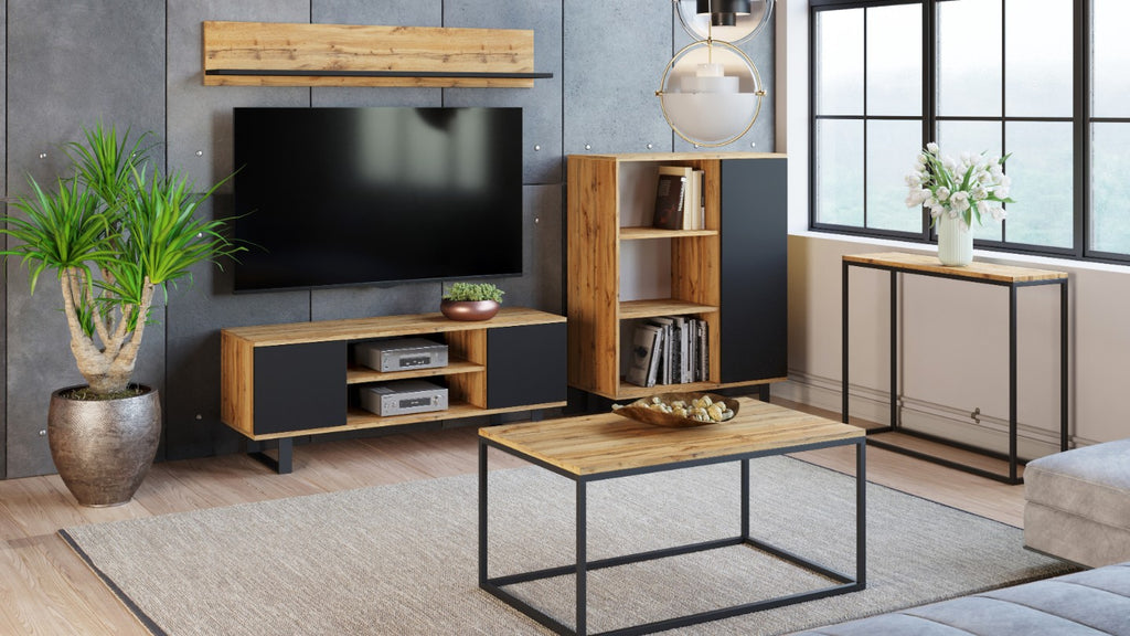 RTV Focus 155 cm cabinet - metal legs oak craft - black