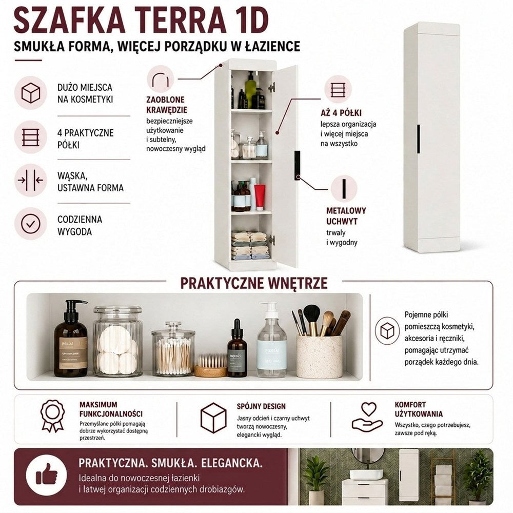 Fürdőszobaszekrény fali TERRA 1D kasmír bézs magas szekrény 4 polcos