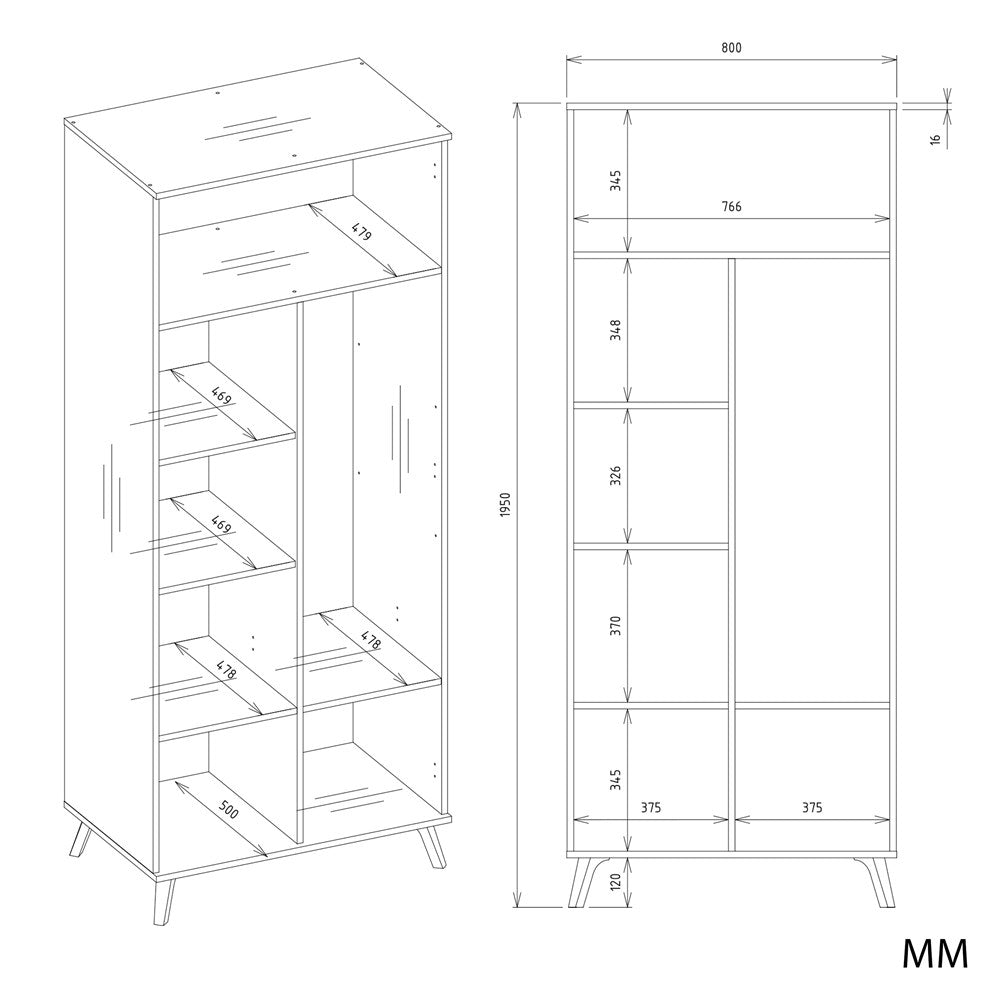 Szekrény Ubraniowa OLYMPO 2D fehér / artisan tölgy 80 cm Drążek 2 ajtós