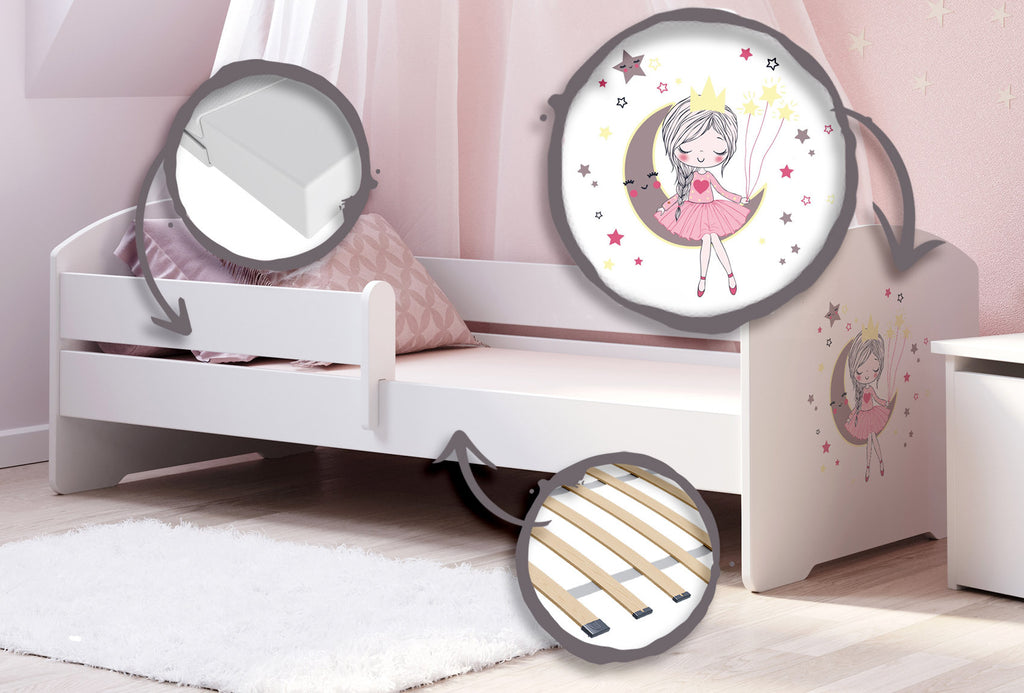 LUK children's bed 140x70 with railings - Sleeping princess