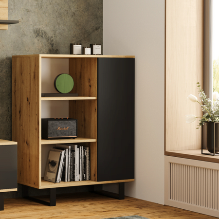 Display cabinet Fondi metal legs Oak artisan black