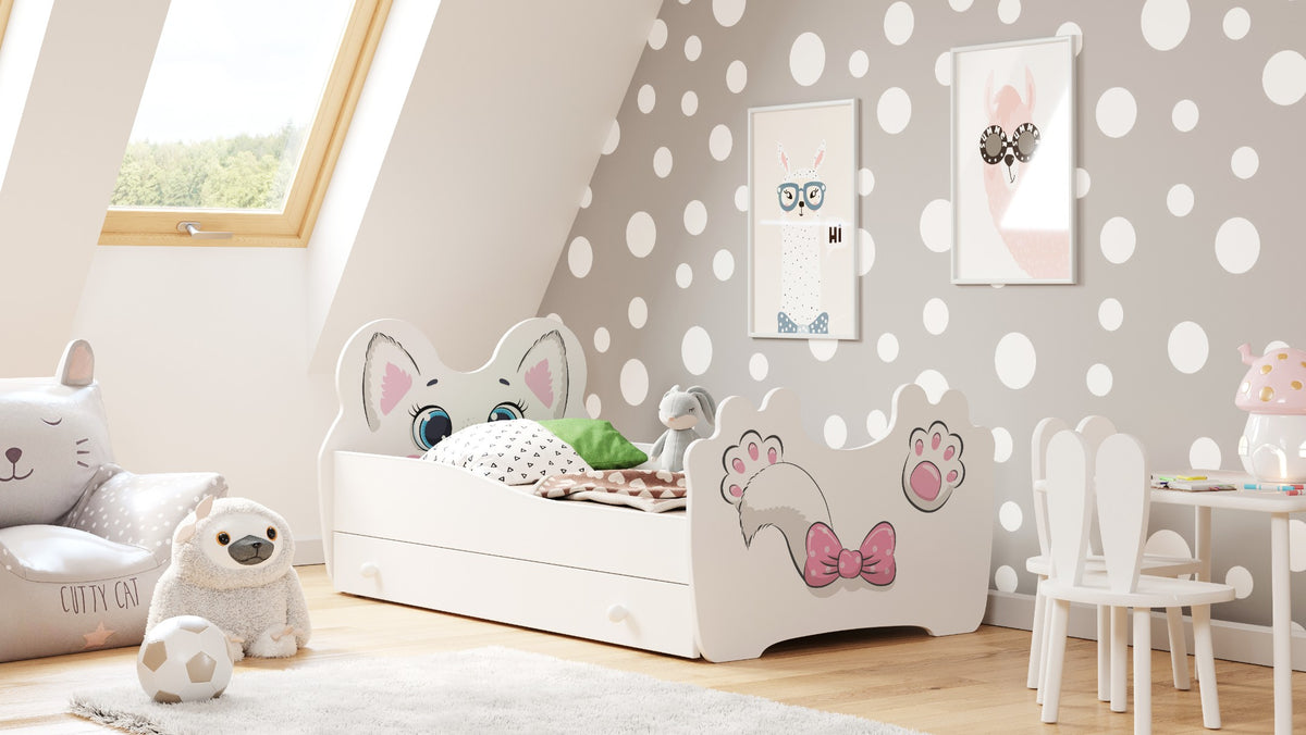 Pink Cat 140x70 children's bed with drawer