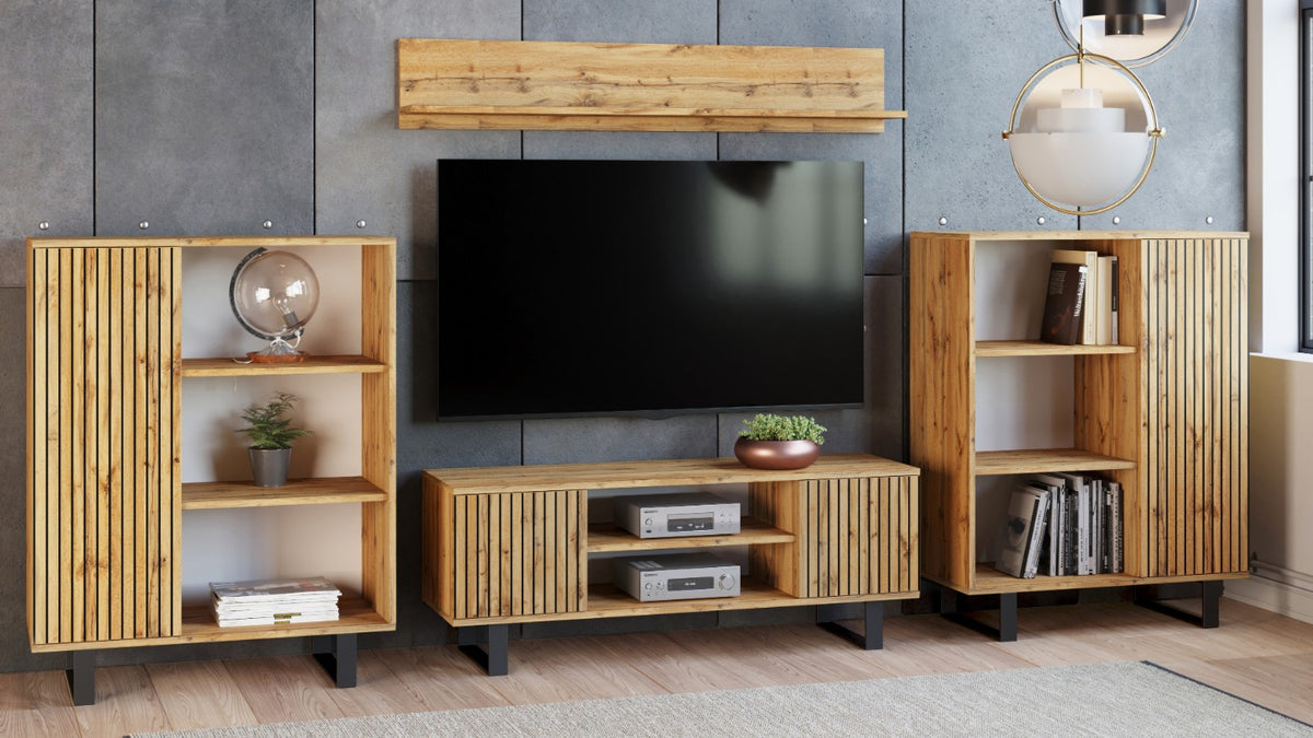 Focus loft RTV cabinet 135 cm - decor laths oak craft