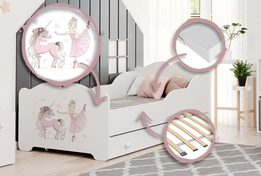 ANNA children's bed with drawer 160x80 Girl with unicorn
