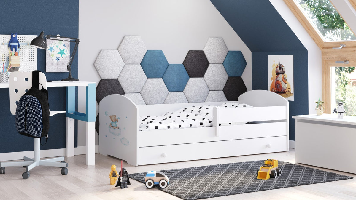 LUK children's bed 160x80 with drawer - Blue Teddy Bear