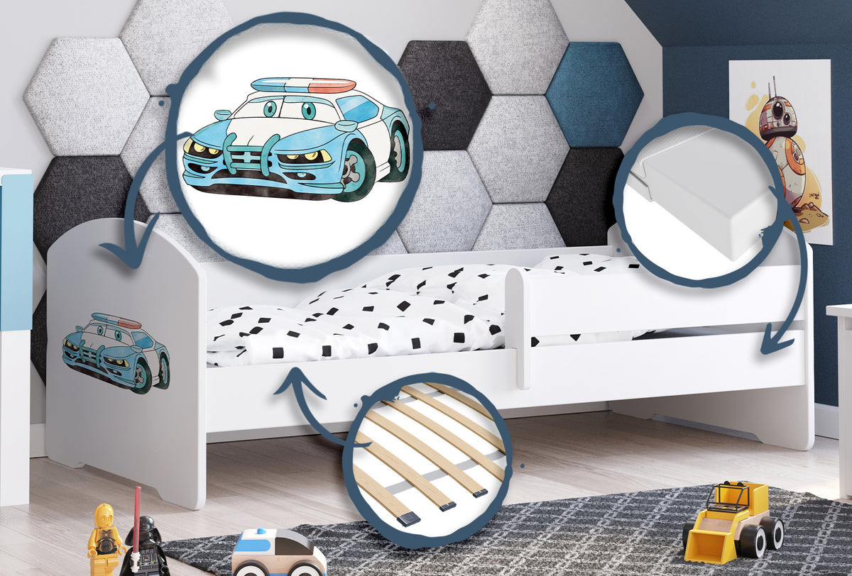 LUK 140x70 children's bed with railing - Police