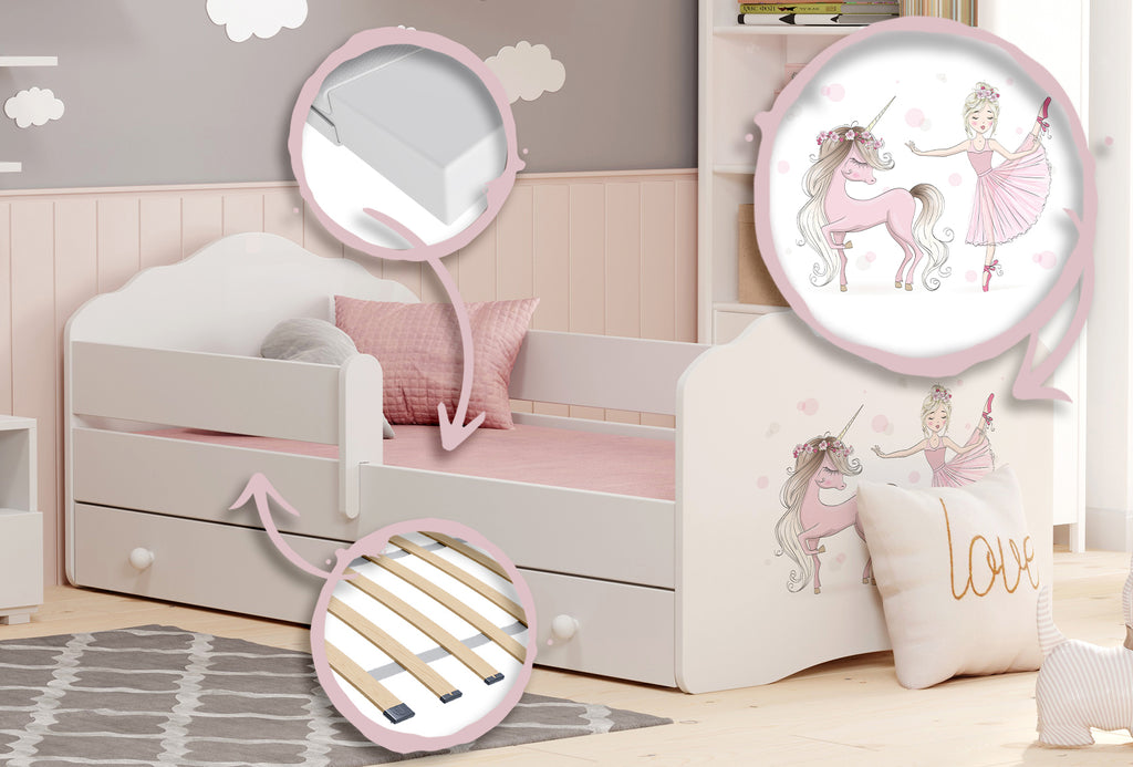 FALA children's bed 140x70 drawer - Girl with unicorn
