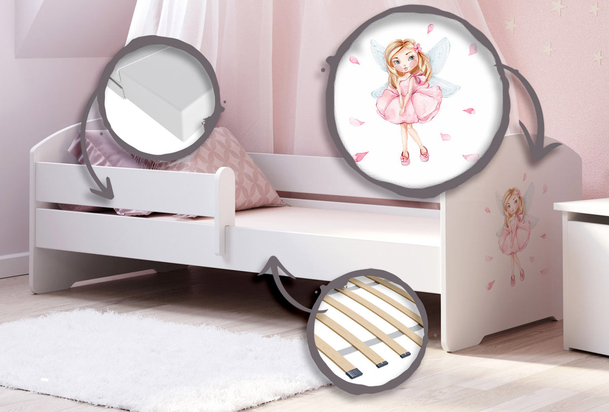 LUK children's bed 140x70 with railing - Girl with wings