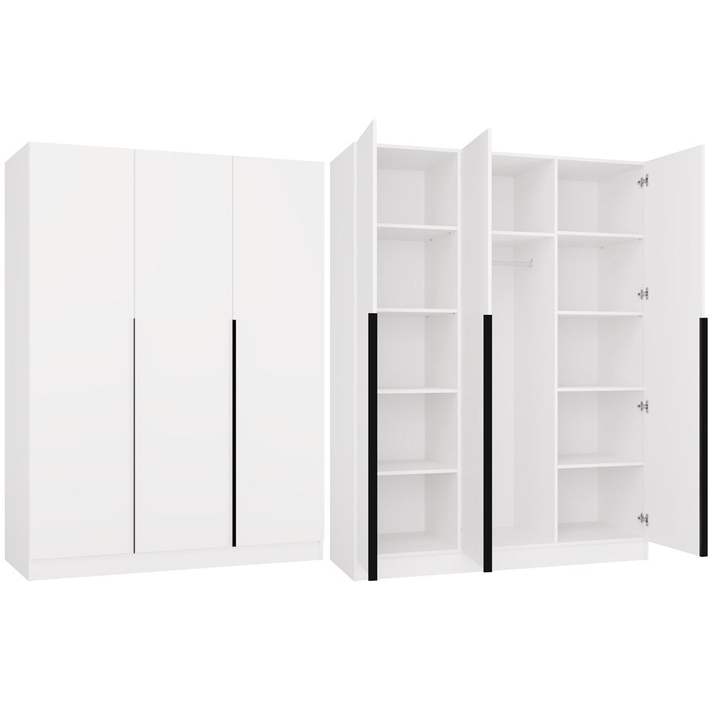 Szekrény SENSO 3D 150 cm 3 ajtós fekete fogantyúkkal fehér
