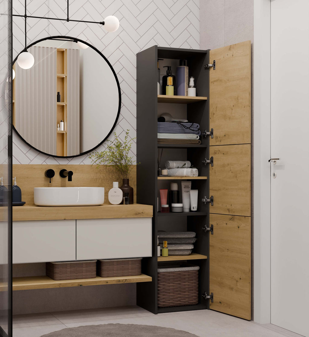 Fürdőszobai magas szekrény Sara S43 antracit artisan tölgy