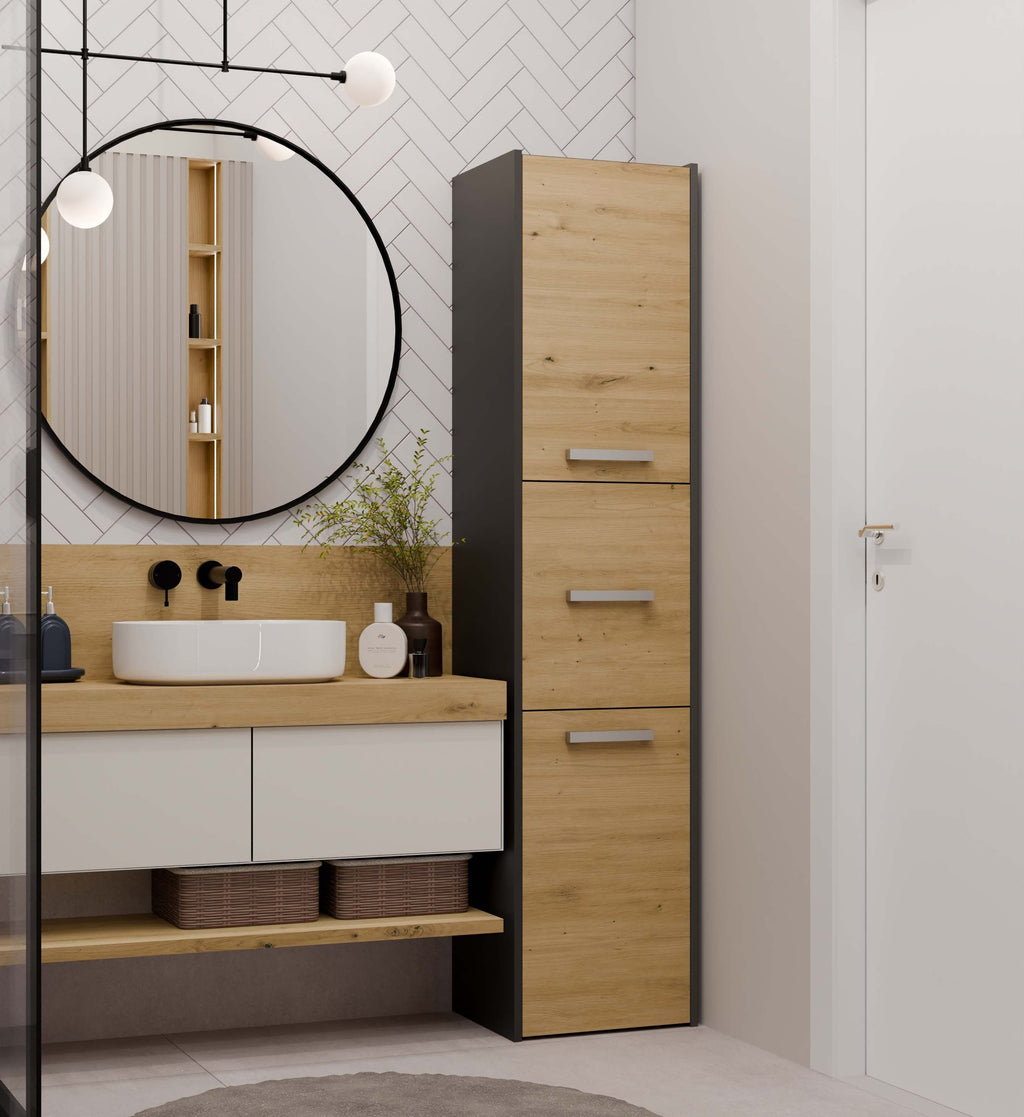 Fürdőszobai magas szekrény Sara S43 antracit artisan tölgy