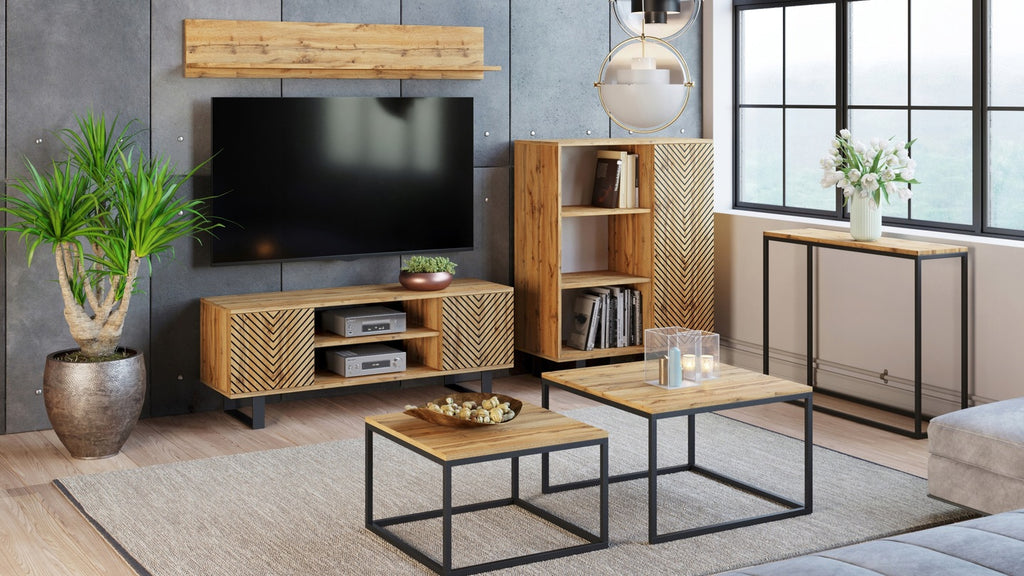 Fondi loft bookcase - herringbone oak craft decor