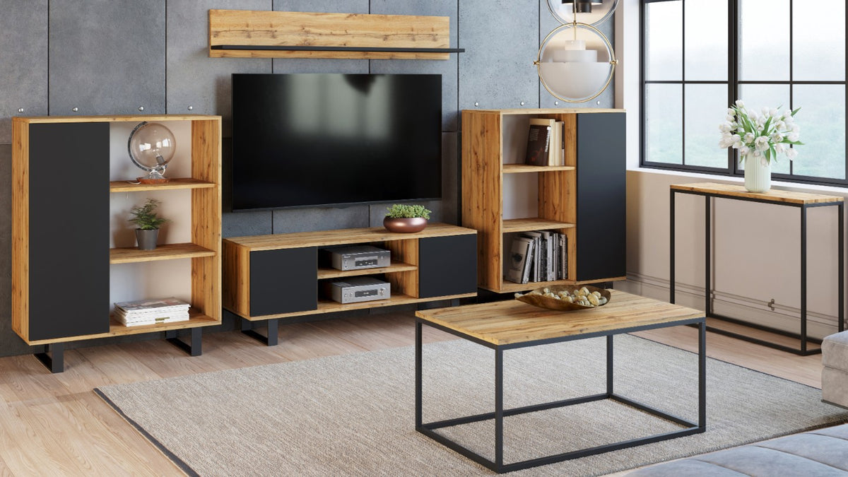 RTV Focus 155 cm cabinet - metal legs oak craft - black