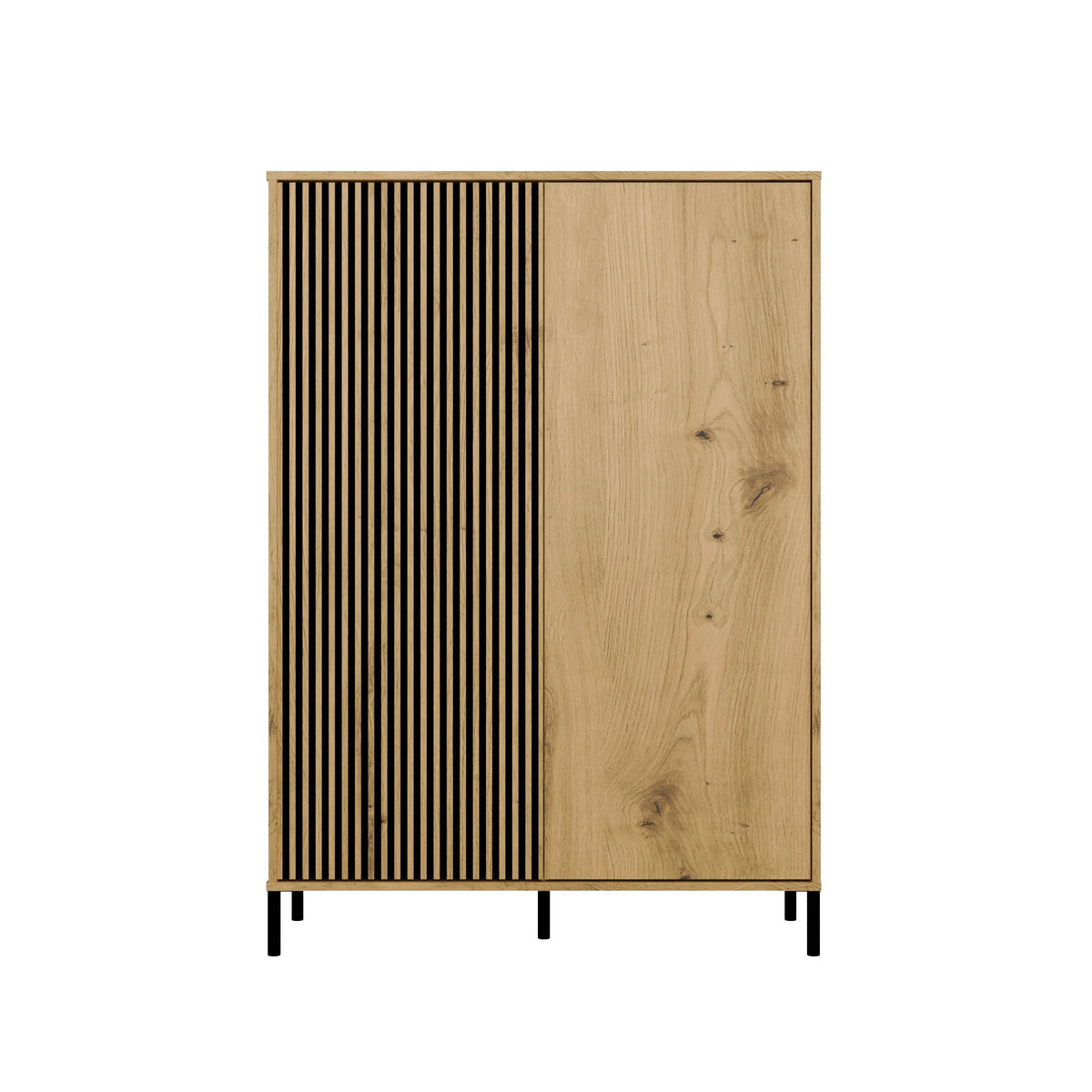 Vitrines szekrény KAMARO 2DD SLIM/sima artisan tölgy lamellás bordázott front + klasszikus
