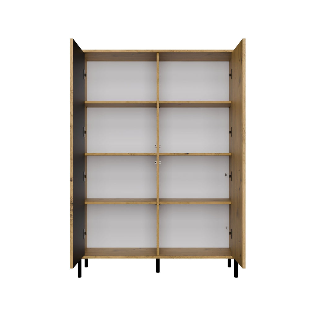 Vitrines szekrény KAMARO 2DD SLIM/sima artisan tölgy lamellás bordázott front + klasszikus