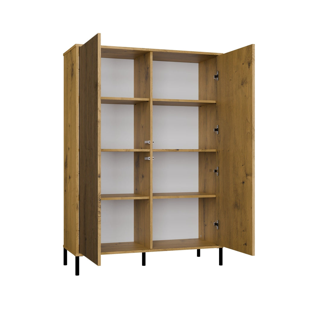 Vitrines szekrény KAMARO 2DD SLIM/sima artisan tölgy lamellás bordázott front + klasszikus