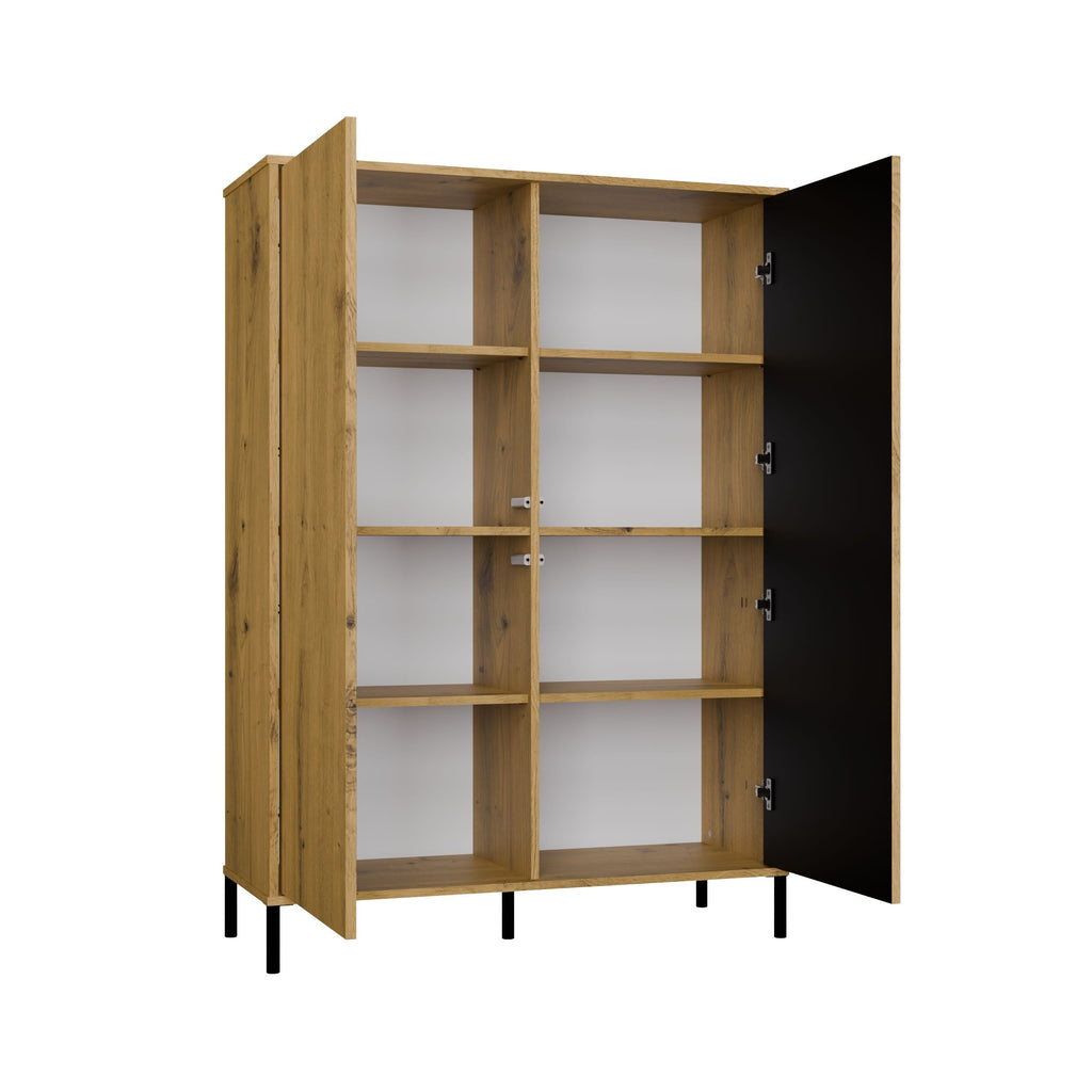 Vitrines szekrény KAMARO 2DD SLIM/sima artisan tölgy lamellás bordázott front + klasszikus