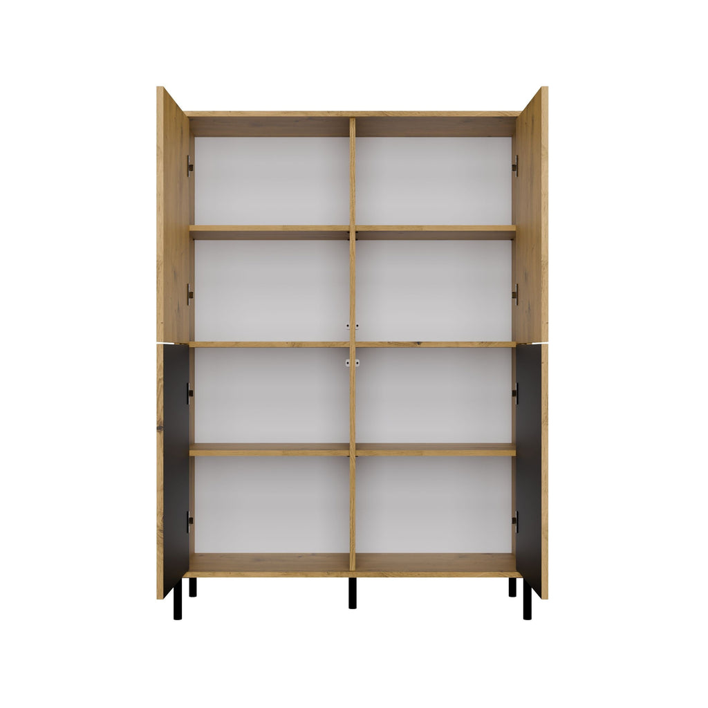 Vitrines szekrény KAMARO 4DK SLIM/sima artisan tölgy 4 ajtós lamellás bordázott front + klasszikus