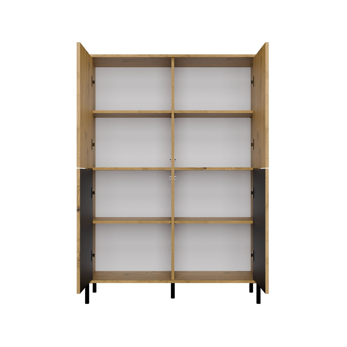 Vitrines szekrény KAMARO 4DK SLIM/sima artisan tölgy 4 ajtós lamellás bordázott front + klasszikus