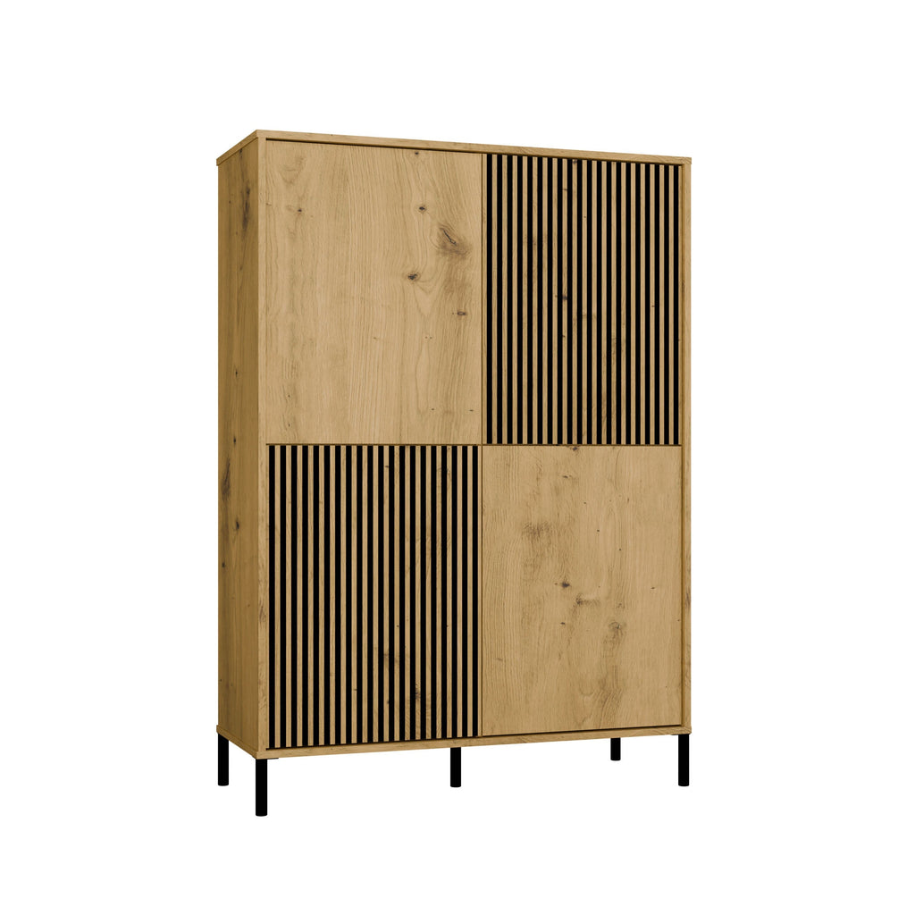 Vitrines szekrény KAMARO 4DK SLIM/sima artisan tölgy 4 ajtós lamellás bordázott front + klasszikus