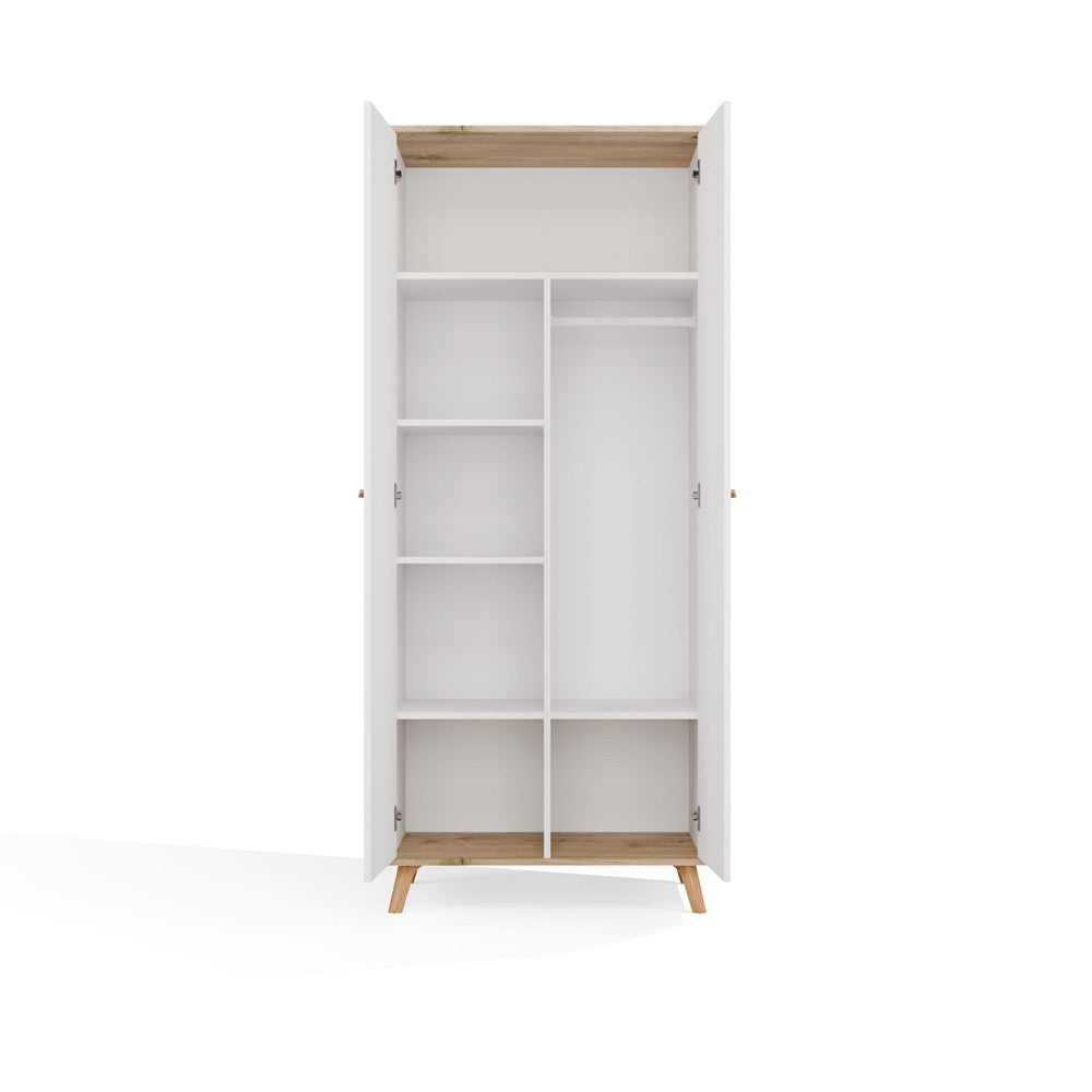 Szekrény Ubraniowa OLYMPO 2D fehér / artisan tölgy 80 cm Drążek 2 ajtós