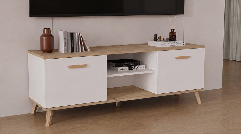 TV-szekrény OLYMPO 150 fehér / artisan tölgy 150 cm Kisasztal TV alá