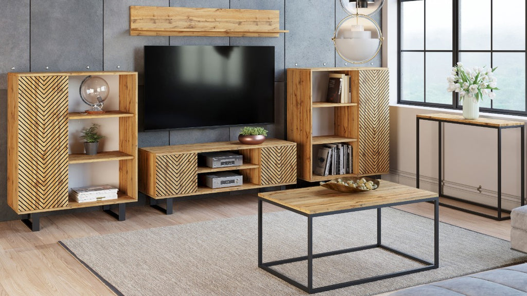 Focus loft RTV cabinet 155 cm - herringbone decor - oak craft
