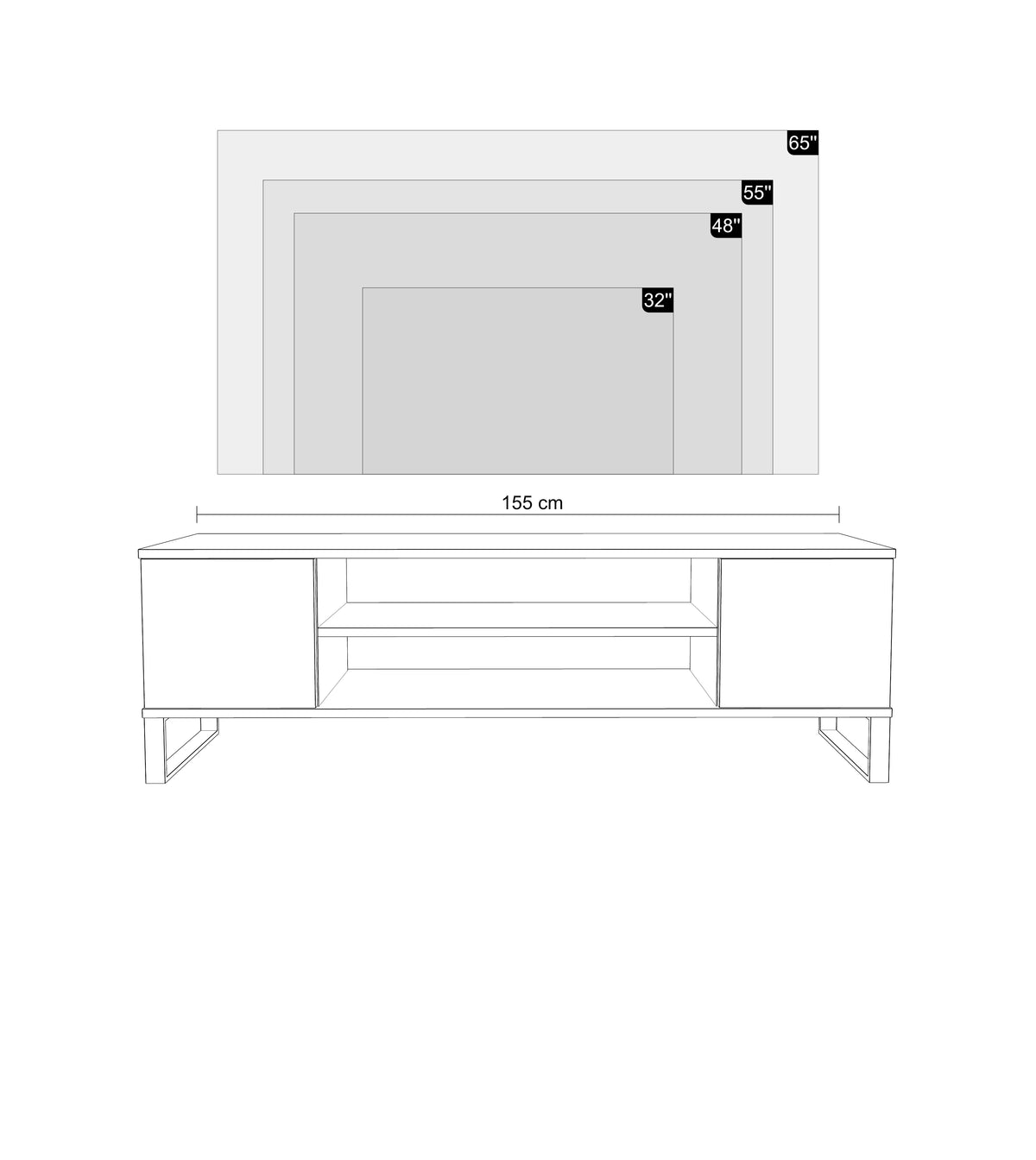 RTV Focus 155 cm cabinet - metal legs oak craft - black