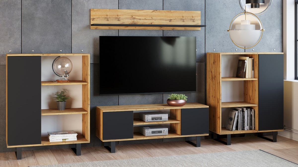 Focus RTV cabinet 135 cm - loft oak craft/black
