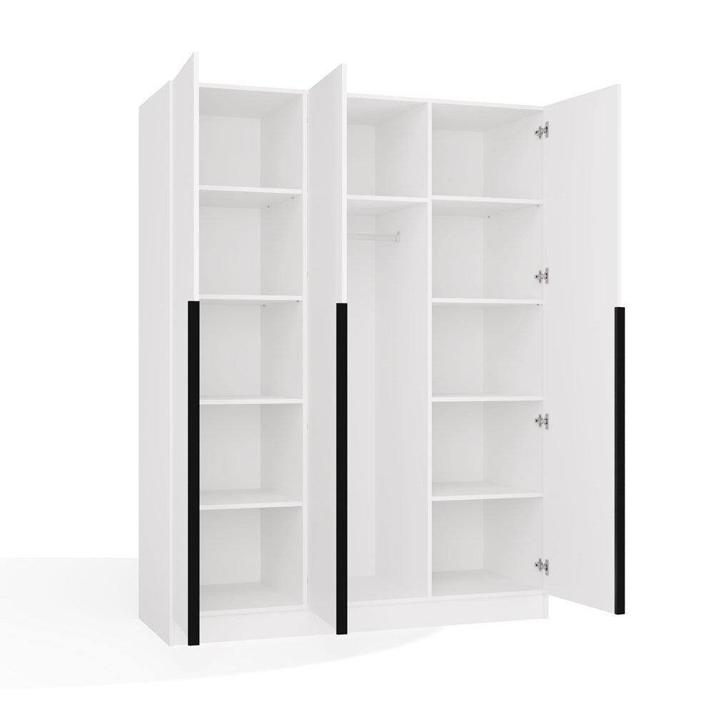 Szekrény SENSO 3D 150 cm 3 ajtós fekete fogantyúkkal fehér