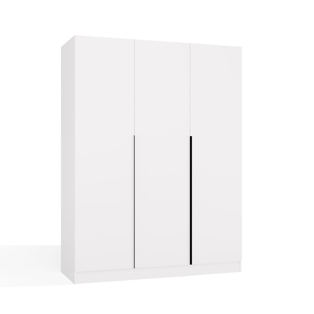 Szekrény SENSO 3D 150 cm 3 ajtós fekete fogantyúkkal fehér