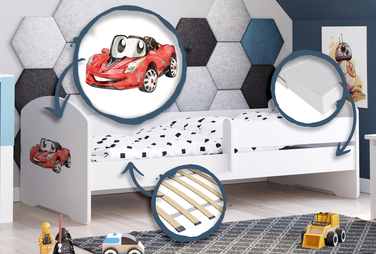 Children's bed Luk 160x80 with railing - Racing car
