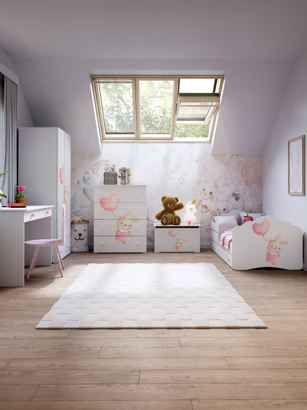 FALA gyerekágy 160x80 Bunny mintával, fiókkal