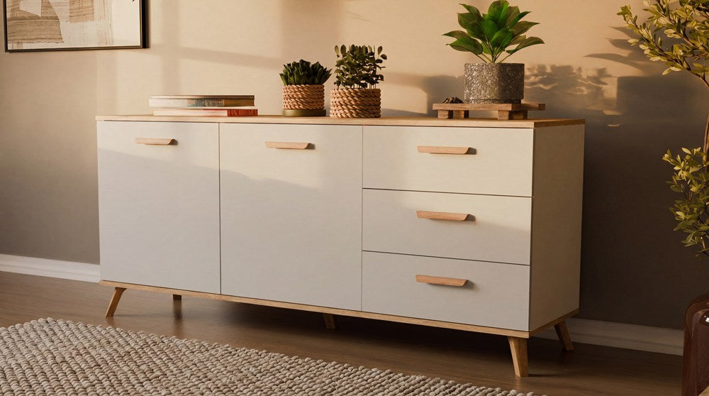 Komód OLYMPO 2D3S fehér / artisan tölgy 150 cm 3 fiókos 2 ajtós